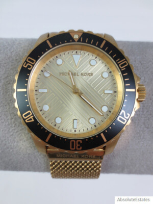 NEW Michael Kors Oversized Slim Everest Gold & Black Mens Mesh