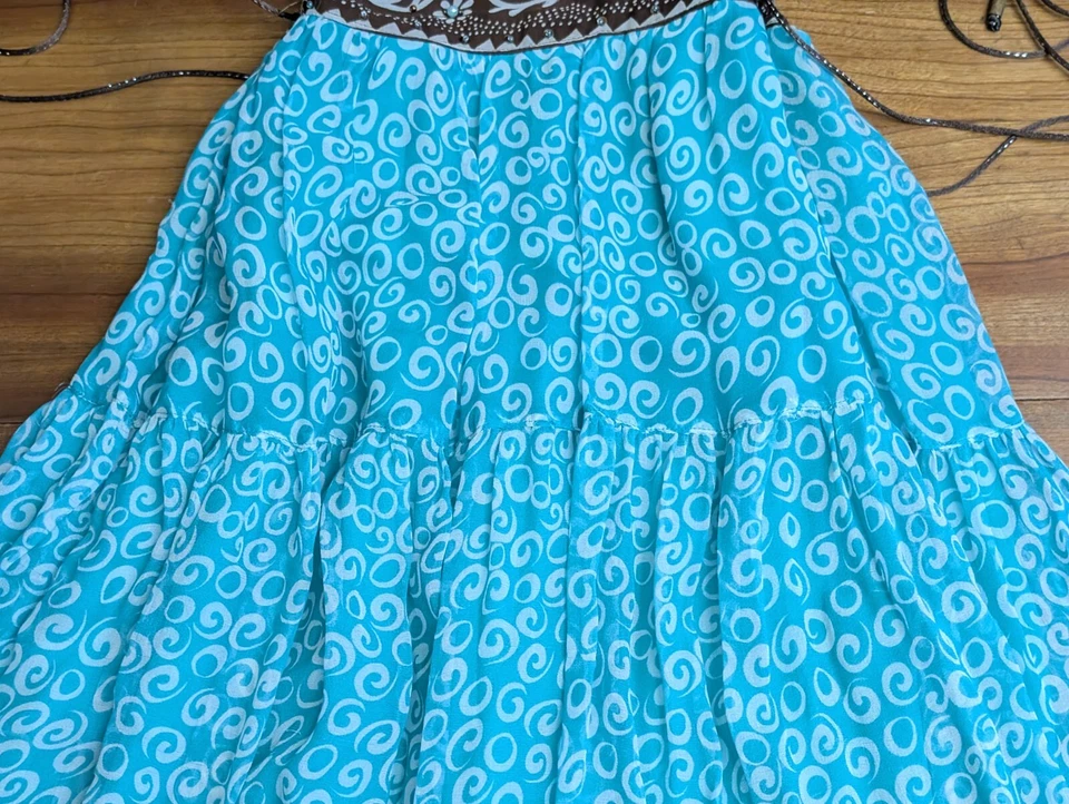 ECI New York Floral Silk Fairy Beaded Embellished Lace Up Corset Spaghetti Dress - Image 4 of 4