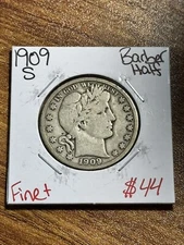 1909 S Barber Half Dollar Nice FN Fine Better Date Coin (Raw9216) NX