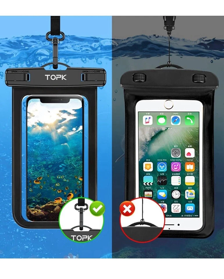 TOPK Paquete de 2 Bolsas Impermeable para Teléfono Cubierta Subacuática Universal Bolsa Seca Móvil Foto 2 de 4