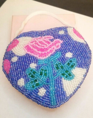  Colorful Blue Heart Bead Change Purse for Evening Bag Shoulder Bag + New Unused