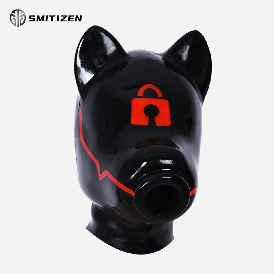 Smirtizen Silicone Black Short Ears Drone Hood With Lock Pattern for Fetish Gay - Image 2 of 4