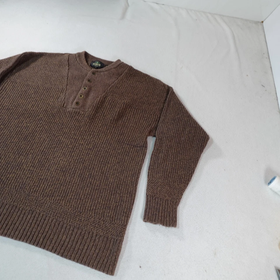 Suéter Henley Vintage Cabeça Vermelha Masculino Grande Alto Marrom Pescador Grosso Chunky Top - Imagem 3 de 4