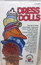Discovery Toys Paper Dress Dolls 1984(2Girls&1Boy)Multicolor Interactive Toy NOS