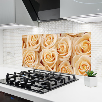 Crédence De Cuisine En Verre - 125 X 50 Cm - Motif Floral Roses Sur Fond Blanc - Neuf