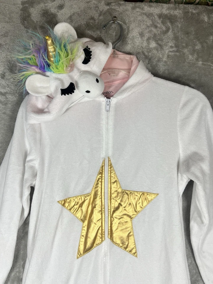 Xhilaration Talla S Con Capucha Unicornio Una Pieza Vellón Dormir Niñas Estrellas Bolsillos Cola Foto 2 de 4