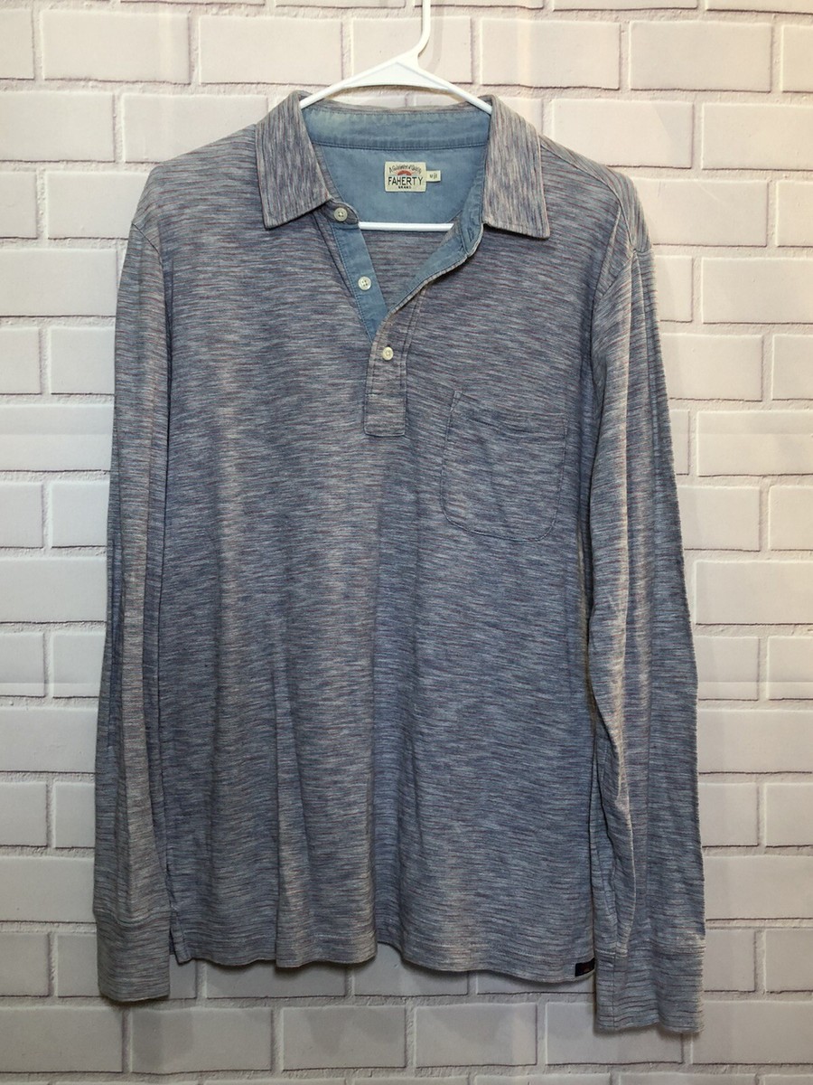 Faherty Movement Long sleeve Polo mens size medium Red Blue