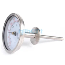 60mm SUS304 Axial Bimetallic Thermometer 1.5" 2" Tri Clamp Temperature Gauge