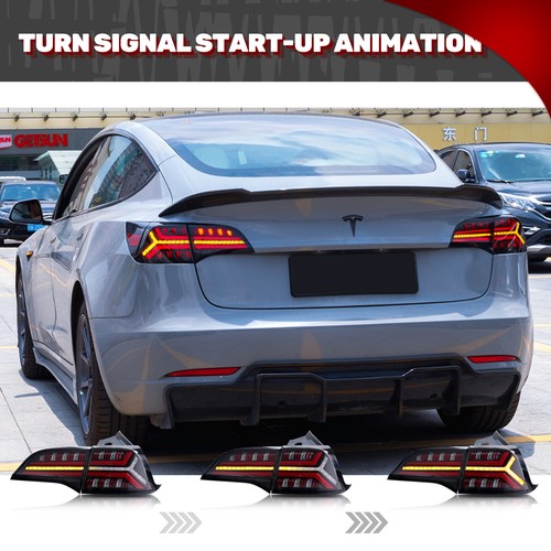 LED Tail Lights For Tesla Model 3 Model Y 2017-2022 Clear Rear Lamps Assembly - Picture 2 of 5