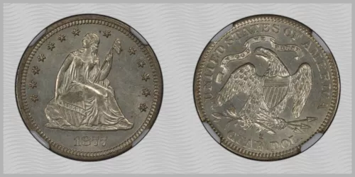 US 1877 S 25C NGC AU58 Seated Liberty Quarter Silver Semi Prooflike