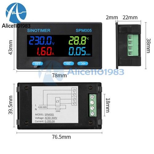 AC60-300V 20/100/200A Multifunktions AC Elektro Voltmeter Amperemeter KWH Meter - Bild 11 von 19