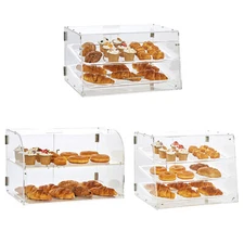 3/2-Tier Acrylic Bakery Display Case Countertop Donut Cake Case Rear Door