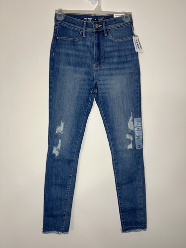 NWT Old Navy High Rise Jeans Jeggings Girls Sz 14 Skinny Adjust Waist Distressed