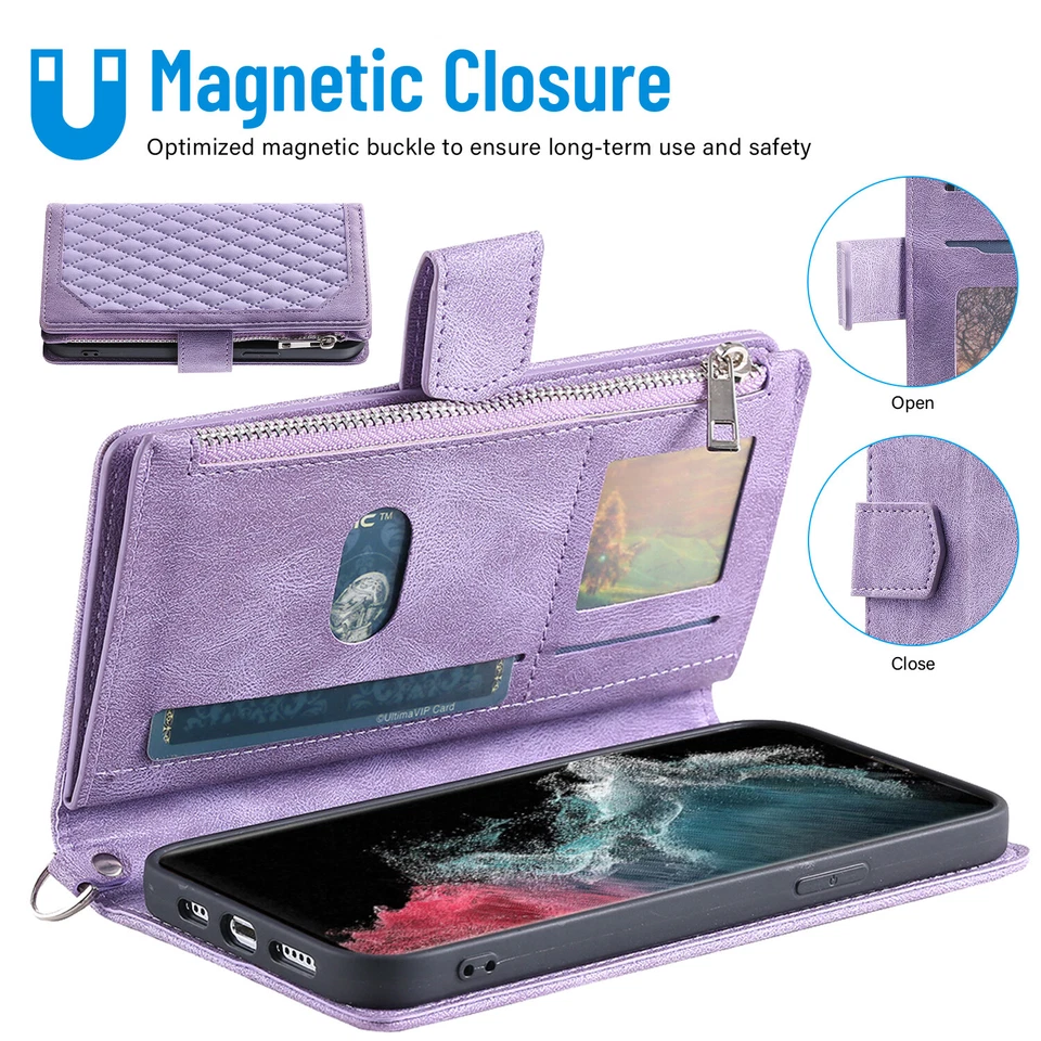 For Samsung Galaxy S25 S24 S23 Ultra S22 S21 S20 Note20 Leather Wallet Card Case - Image 2 of 4