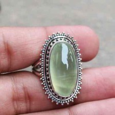 Natural Green Prehnite Ring 925 Sterling Silver Statement Ring, Gift for her
