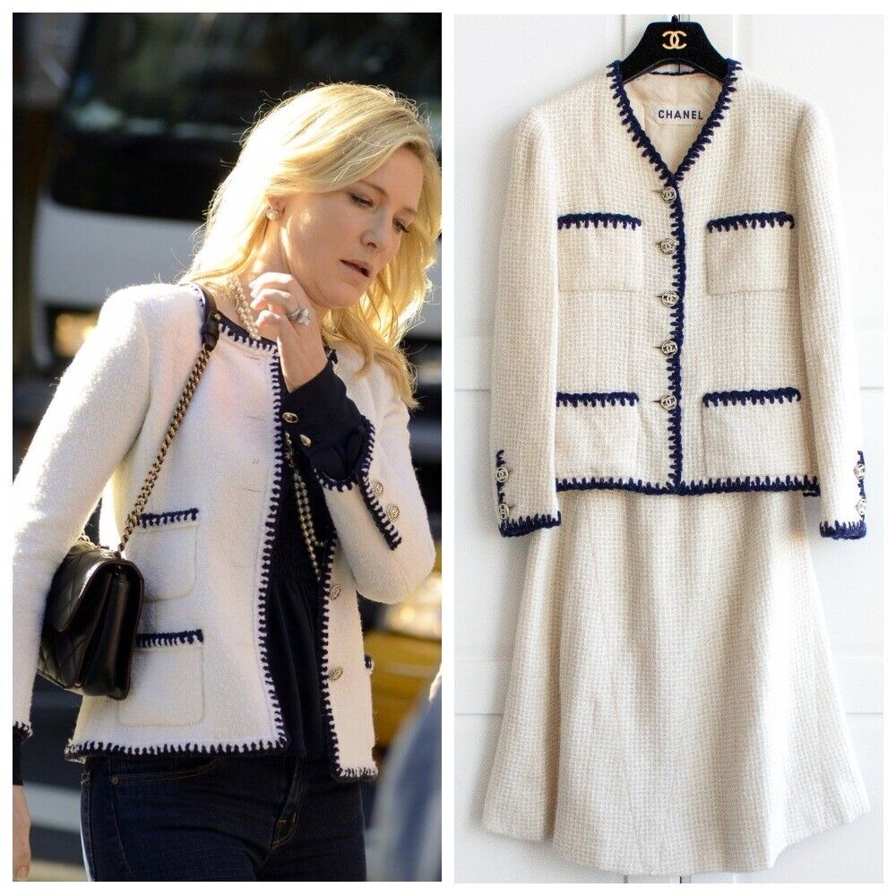 Chanel Vintage Haute Couture 1970s Blue Jasmine White Navy Chanel Vintage Haute Couture 1970s Blue Jasmine White Navy