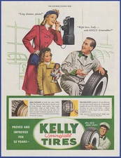 Vintage 1947 KELLY Springfield Tires Gas Station Garage Ephemera 1940's Print Ad