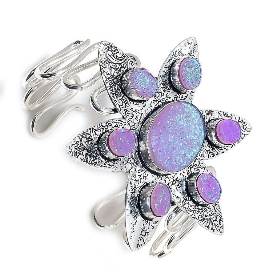 Манжета ювелирная ручной работы из стерлингового серебра 925 пробы с австралийским тройным опалом - Изображение 2 из 4