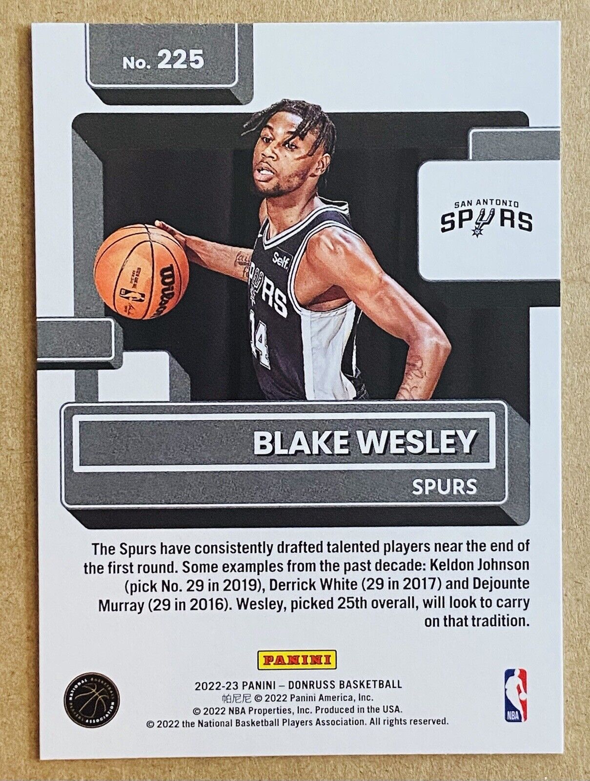 2022-23 Donruss Rated Rookie #225 Blake Wesley San Antonio Spurs RC - Body  Logic