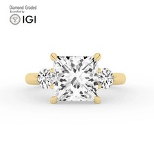 Princess Diamond Trilogy Ring 18k Yellow Gold Labgrown 5.60 Ct Solitaire