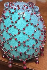 7"x4½" Red Beaded Web Netting For  Japanese Glass Float Ball / Christmas Decor