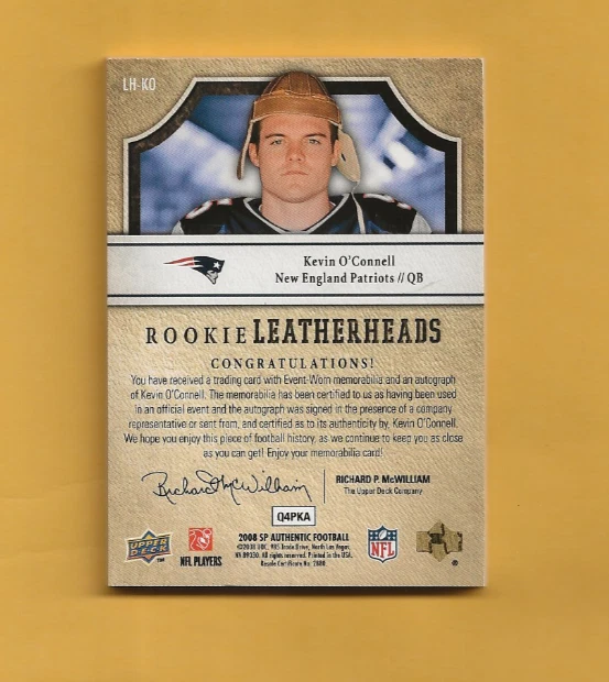 2008 UD SP Authentic Rookie Leatherheads Kevin O'Connell RC AUTO #29/99 PATRIOTS - Image 2 of 2