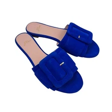 J. Crew Cora Slides 5.5 Royal Blue Suede Buckle Chic