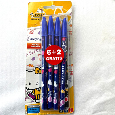 RARE BIC Hello Kitty Cristal Pens Pack of 8 - Blue - Special Edition Collectible