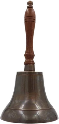 11" Brass Hand Bell School Bell with Wood Handle Call Service Bell Gift - Image 1 of 4