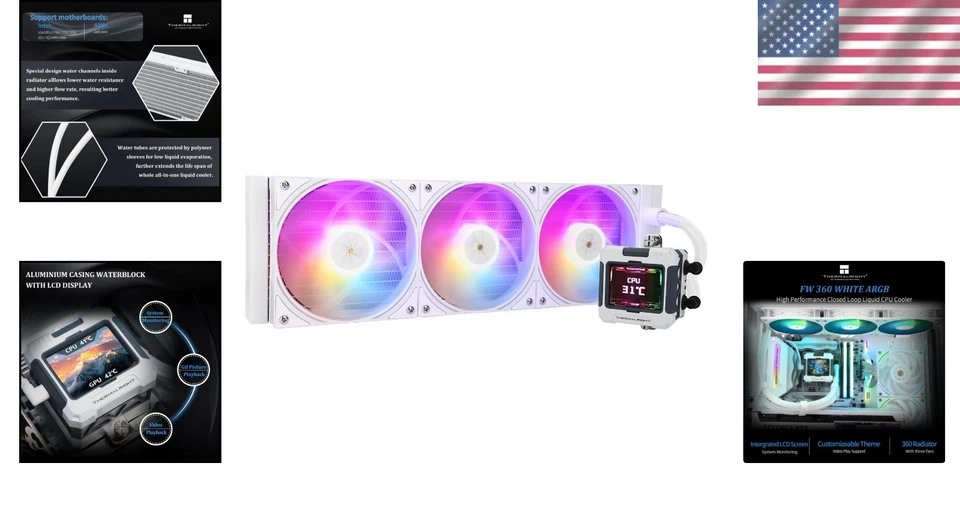High-Performance 360mm ARGB Liquid Cooler with LCD Screen for AMD/Intel CPUs - Image 2 of 4