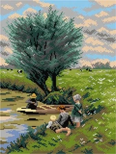 Needlepoint canvas for halfstitch without yarn  after Emile Claus - By the Ri...