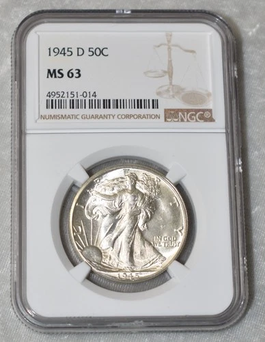1945 D LIBERTY WALKING 90% SILVER HALF DOLLAR CERTIFIED NGC MS 63 DENVER MINT US