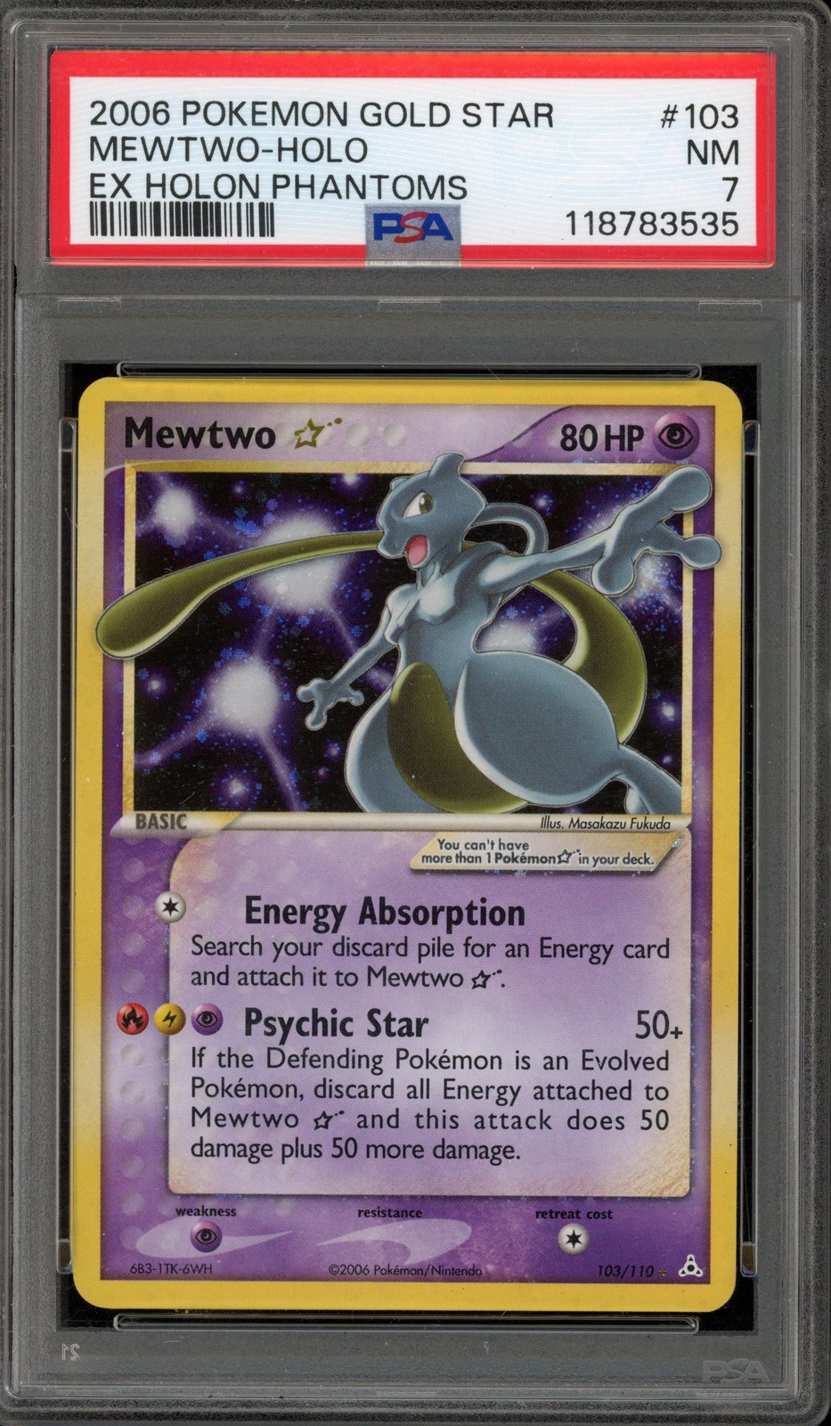 Pokemon Mewtwo Gold Star EX Holon Phantoms Holo Ultra Rare #103 PSA 7