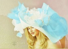 Kentucky Derby Hat Light Blue OR Hot Pink Butterfly White Cream Silk Rose Ascot