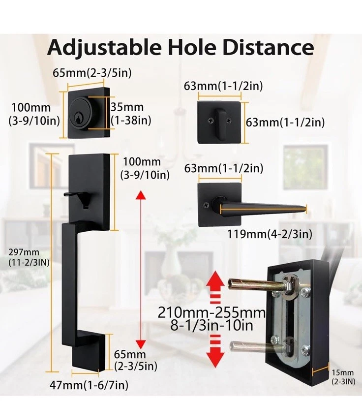 NEWBANG Manija de Puerta de Entrada con Llave Tradicional Puerta Doble Delantera Negro Mate Foto 3 de 4