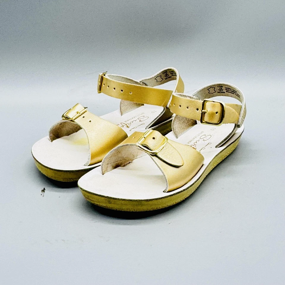 Sandalias Sun San Agua Salada Niños Niñas 10 Cuero Dorado Surfer Hebilla Correa Zapatos Foto 4 de 4