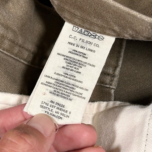 Filson Pants Size 37x29 Mens Marsh Olive Dry Tin Cloth 10.5 Ounce Waxed READ - Picture 8 of 18