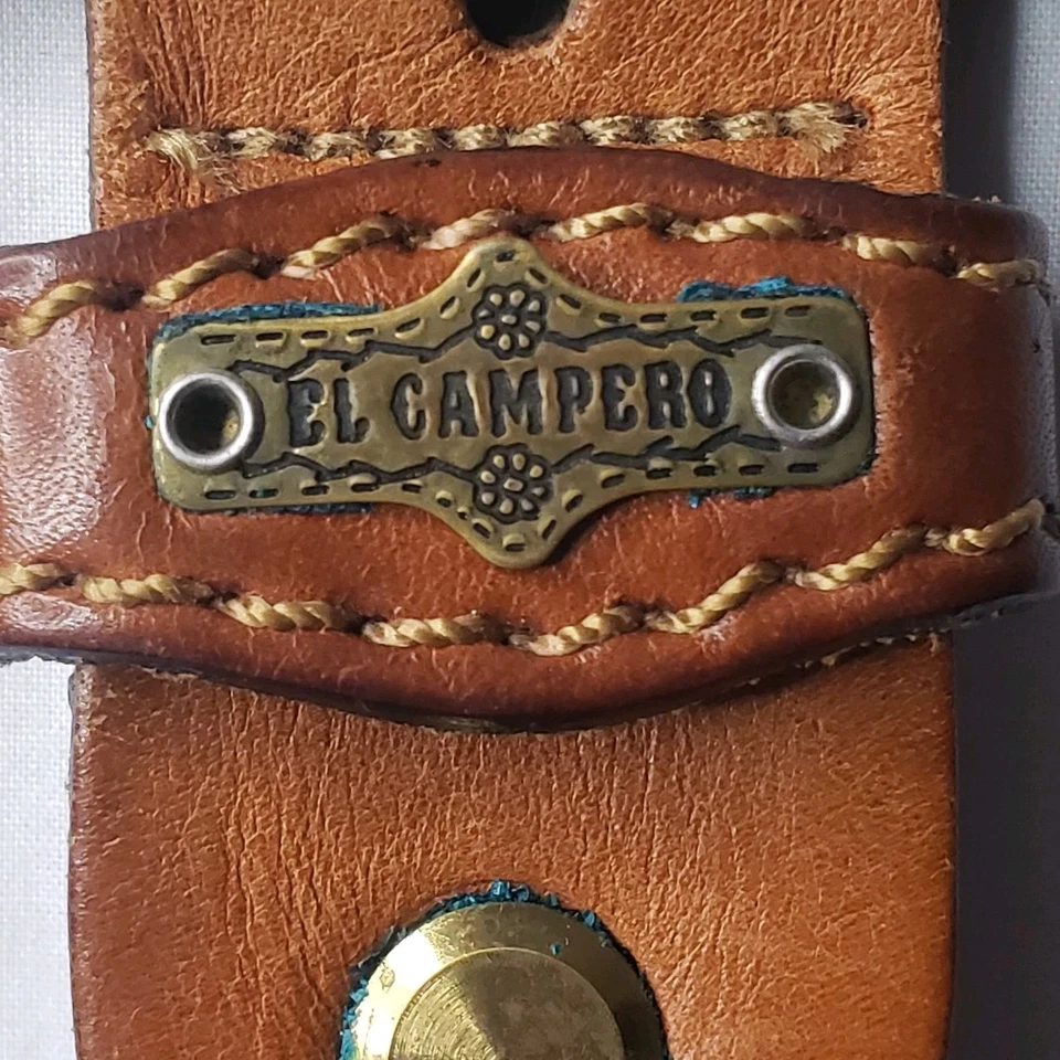 Cintura uomo El Campero pelle vintage tessuto cuciture vita 41-46" Made in Italy - Immagine 3 di 4