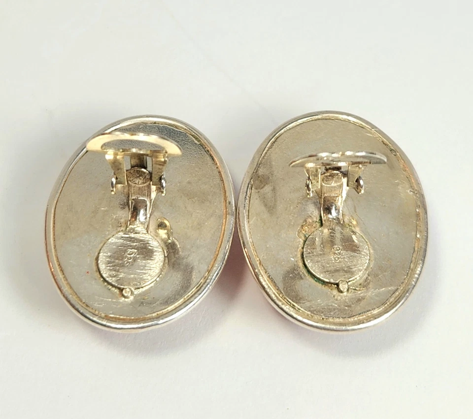 PENDIENTES ÁMBAR BÁLTICO Grande Cabujón Ovalado Plata de Ley 925 De Colección Clip-on 1.25" Foto 4 de 4