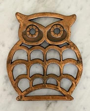 Vintage Cut-Out Copper Owl Halloween Trivet / Wall Decor / Halloween Decor