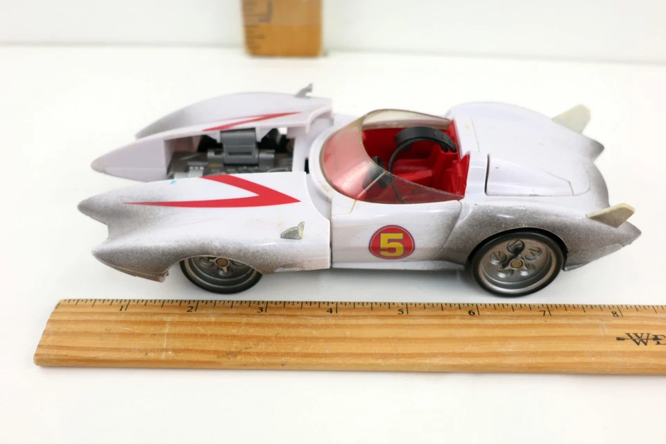 Speed Racer 8" Mach 5 #5 White Race Car Disc Launcher Mattel - No Discs - Image 4 of 4