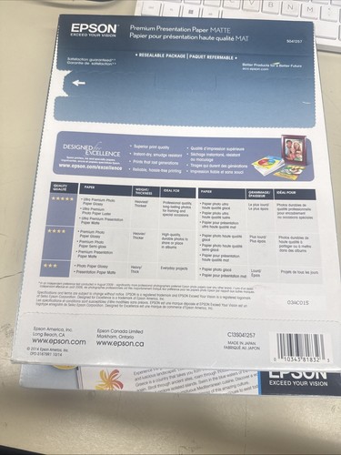 2x Epson Premium Presentation Paper Matte 50 Sheets (8.5 X 11") -100sheets Total - Afbeelding 3 van 3