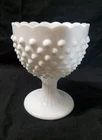 Vintage Fenton Hobnail Milk Glass Compote White Pedestal Bowl Midcentury 3678