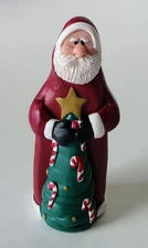 Vintage Santa Claus St. Nick Resin Figurine Décor w/Tree, Candy Canes, Star 3.5"