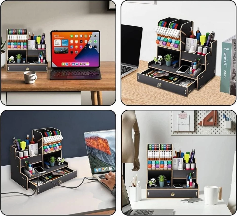 Schreibtisch Organizer aus Holz Büro Organizer Dokumentenablage Stifthalter - Bild 3 von 4