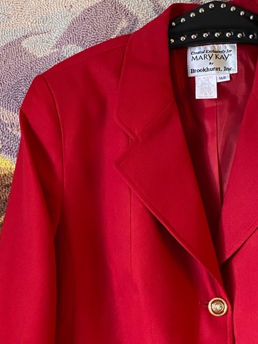Giacca blazer rosso vintage Mary Kay by Brookhurst taglia 16 foderata in misto lana con bottoni - Foto 3 di 8