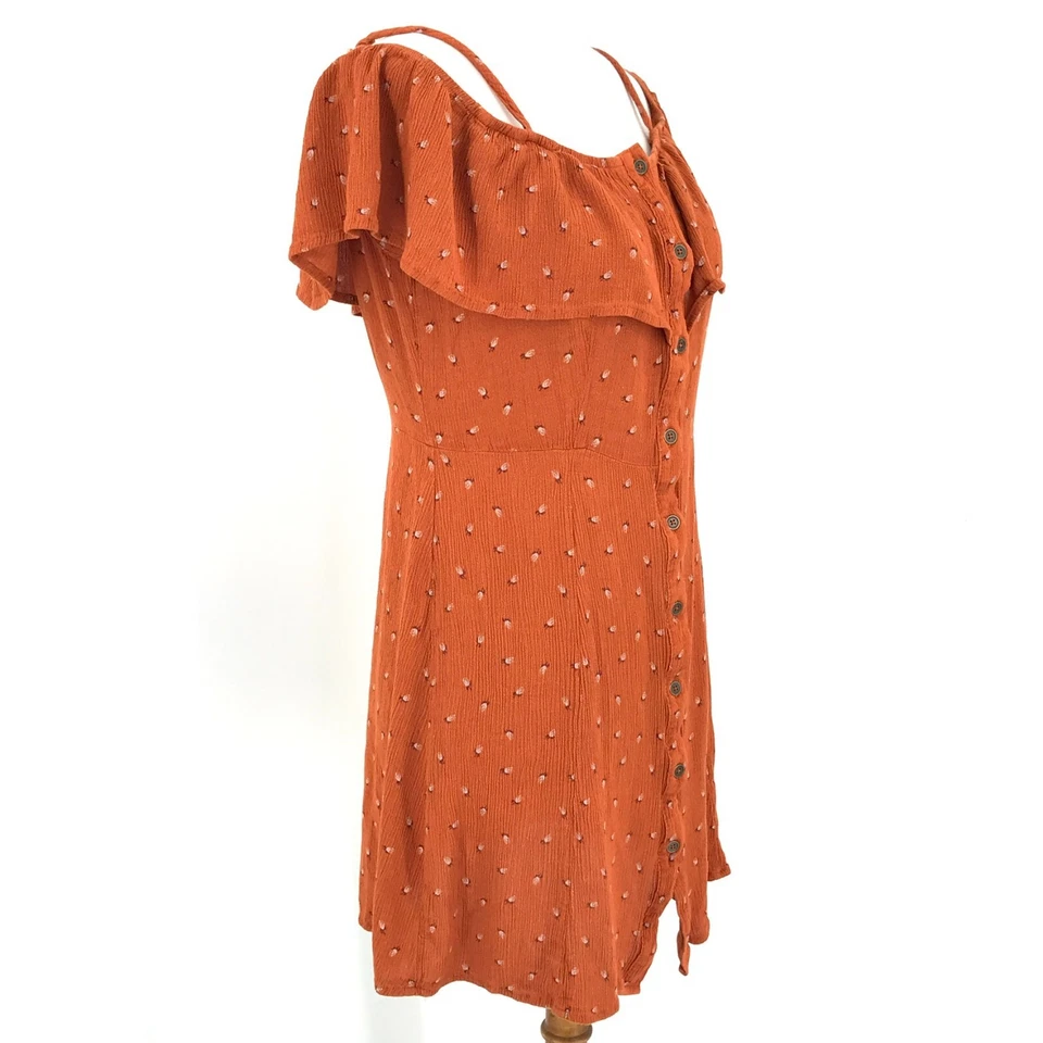 Vestido de mujer Mossimo Medium Naranja Vestido camisero con botones frontales Volantes Ajustable Foto 4 de 4