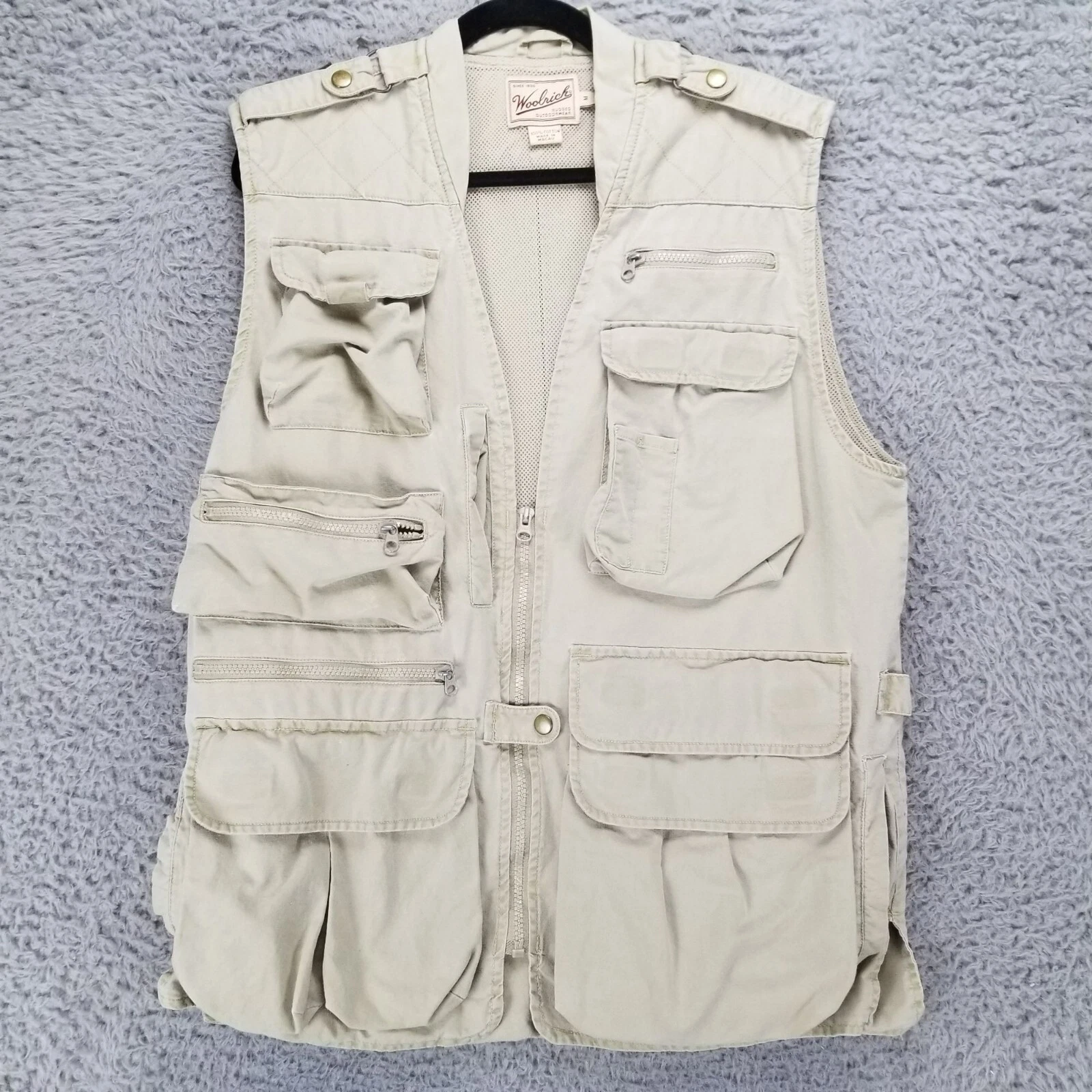 Woolrich Jacket Mens Medium Tan 100% Cotton Sleeveless Full Zip Outdoor Vest