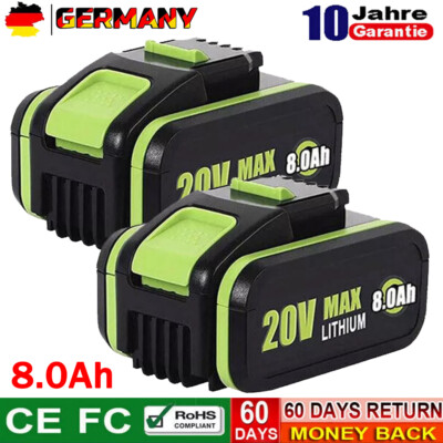 2X 8000mAh MAX Li-ion Akku Für Worx 20V 8,0Ah Ersatzakku WA3553 WA3556 WA3551 DE