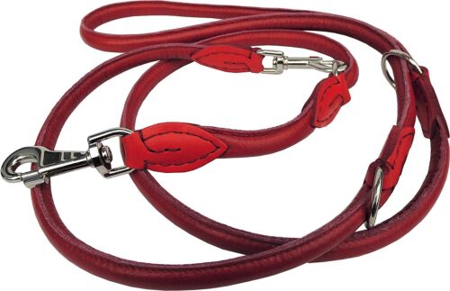 Luxury dog leash, round leash, leather 220cm/12mm red 3x adjustable (PL.29-7-15-00) - Picture 1 of 8